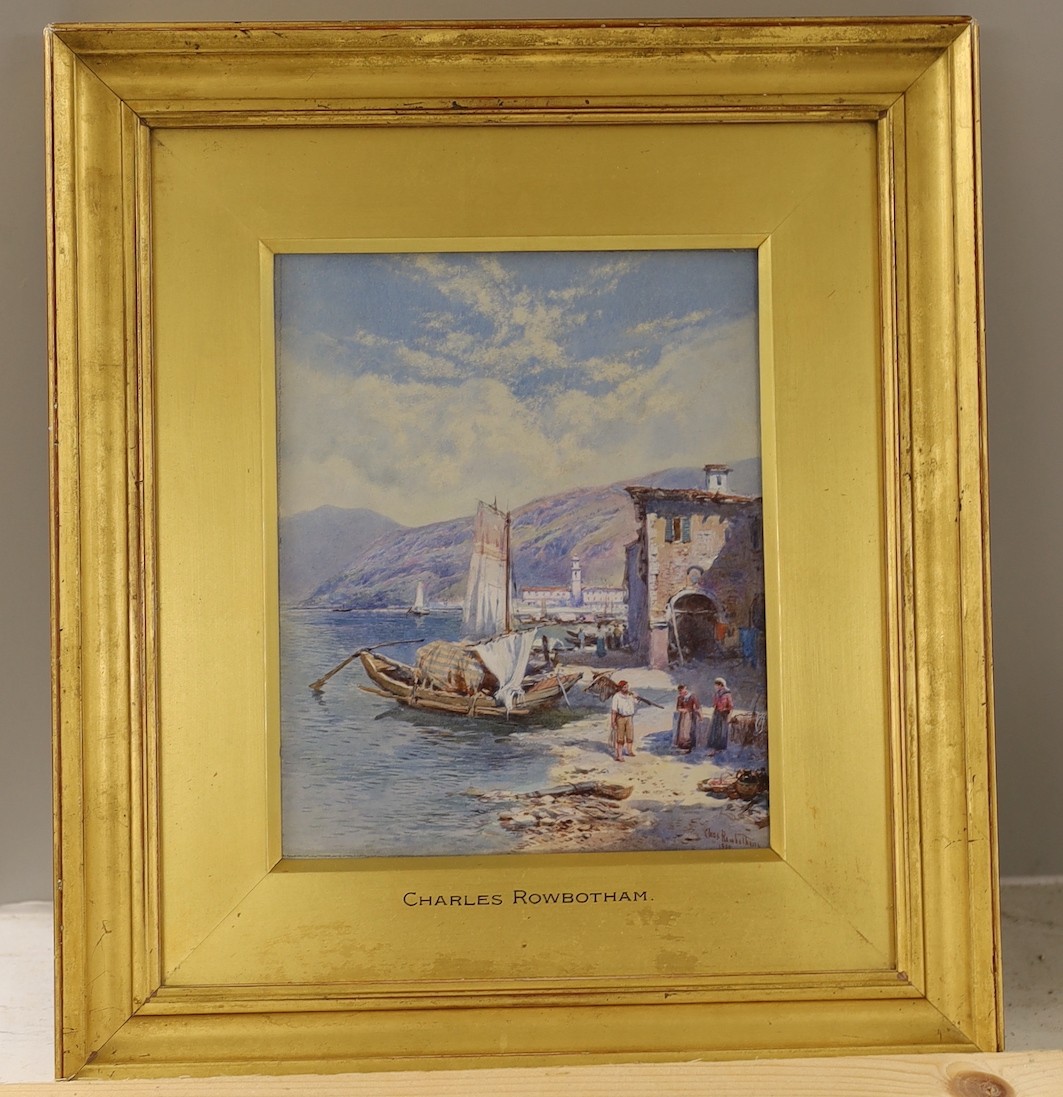 Charles Rowbotham (1826-1904), watercolour, Figures on the shore of an Italian lake, signed and dated 1900, 19 x 15cm